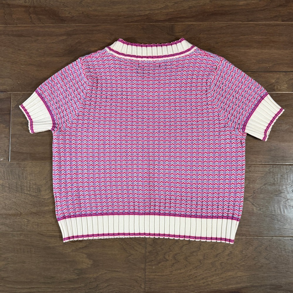 Knit Mix Womens Short Sleeve Chevron Sweater Top Pink Purple White Size S - Picture 6 of 6